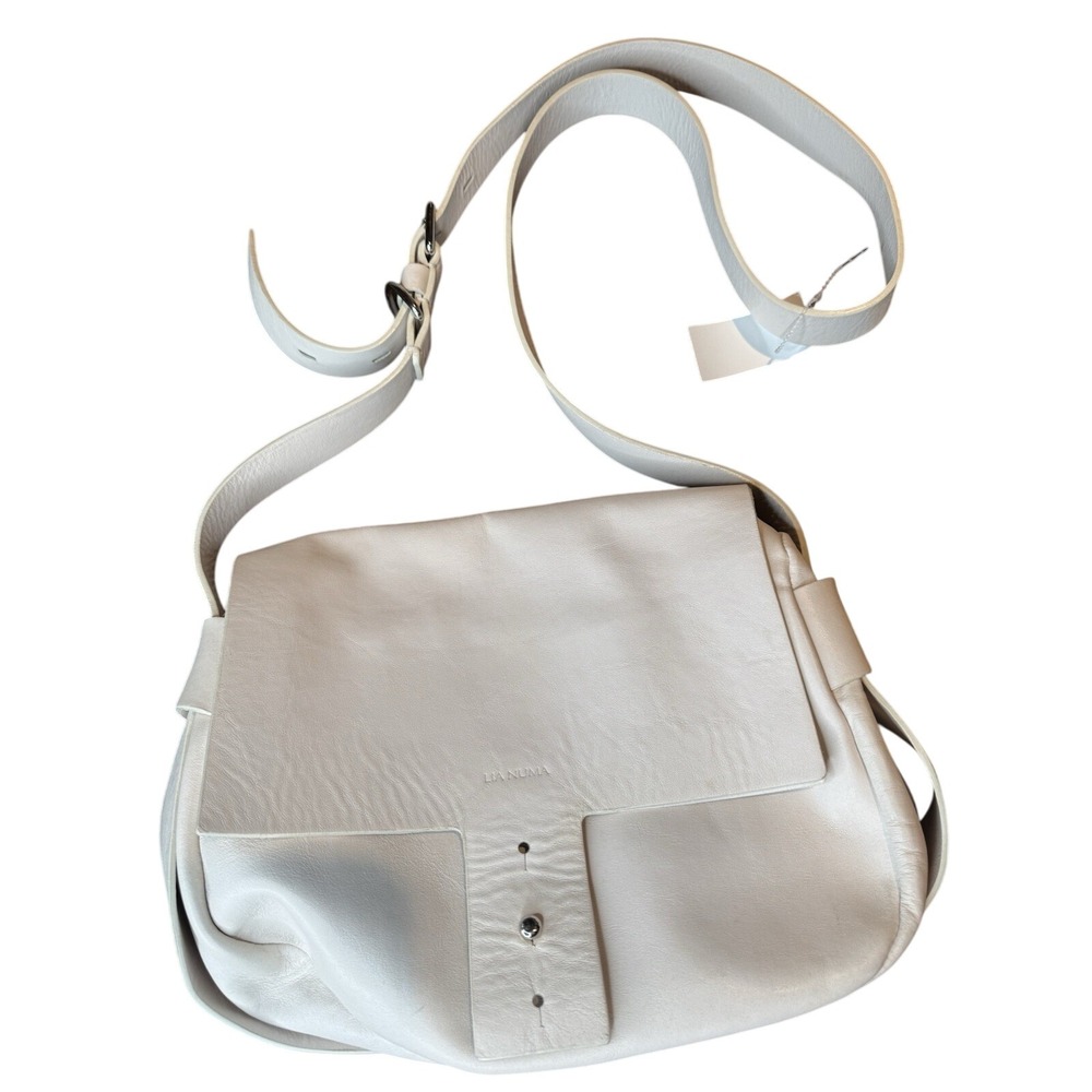 LIA NUMA Cream Leather Crossbody Bag Flap Purse‎ Floral Lined
